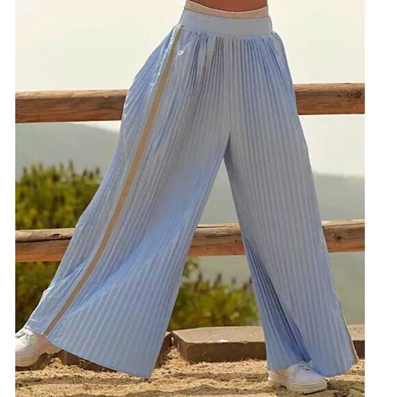 Free People Movemen LIft Off pleated wide leg pillow pants blue nylon small - Picture 1 of 7